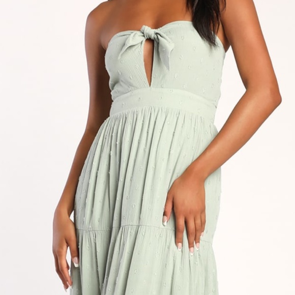 Sage Green Strapless Maxi Dress - Picture 2 of 3